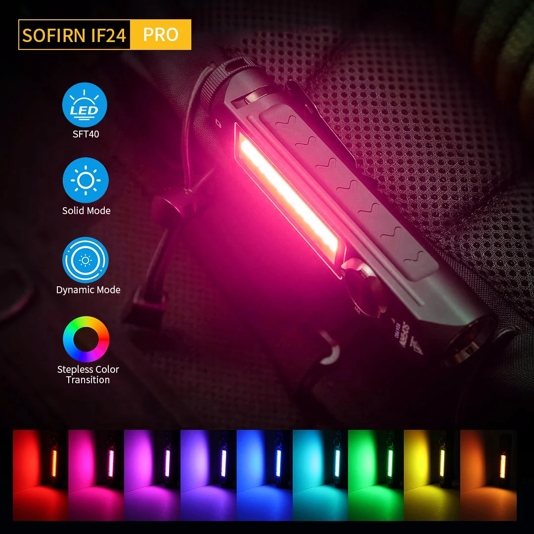 Imagem -02 - Sofirn Rgb Light Buck Driver Lanternas Recarregáveis Usb c Ponto de Inundação com Magnético 1800lm 340m Sft40 18650 If24 Pro