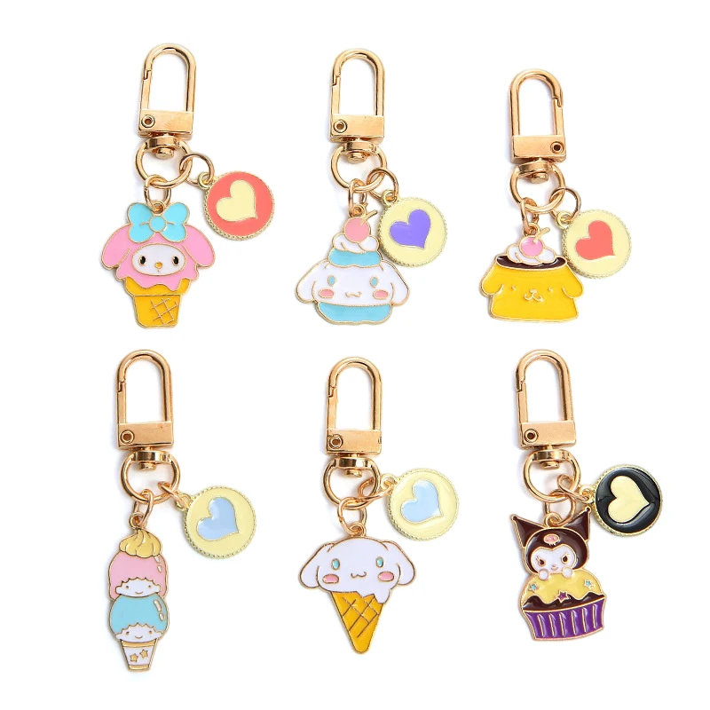 Cartoon Anime My Melody Purin Dog Cinnamoroll Kuromi Little Twin Star Kawaii Metal Key Chain Cute Girl Bag Decorate Pendant