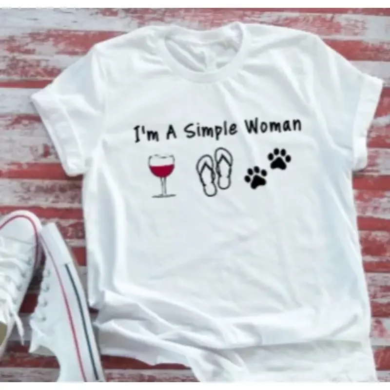 I'M A Simple Woman Wine Flip Flops Paws White T Shirt