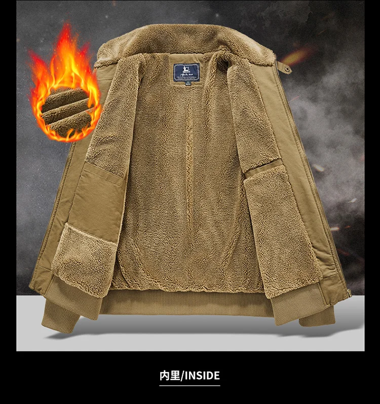 Mens New Thickened Fleece Lined Cotton Padded Jacket Winter Warm Coat For Middle Aged Elderly Men Casual Daily Thermal Male