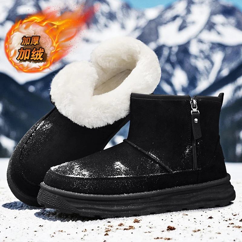 High-top Snow Boots Man Plush Anti Slip Thermal Insulated Men Ankle Boots Fur Platform Outdoor Fleece-Lined Casual Shoes Winter