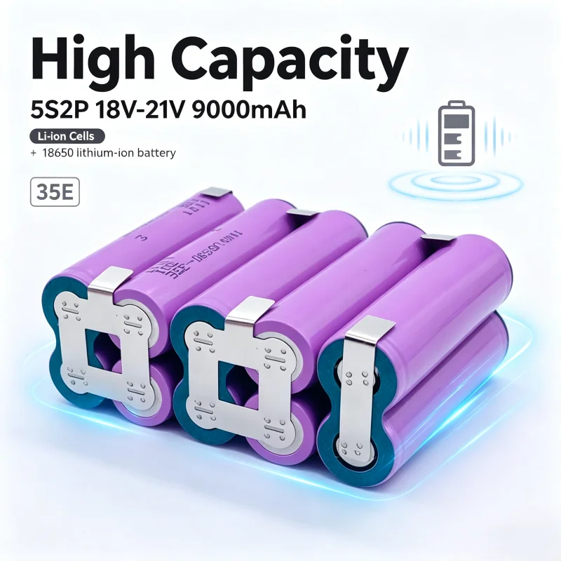 Batteria ad alta capacità 9000mAh 18V-21V 5S2P 18650 a bassa autoscarica, saldatura stabile del nichel per utensili elettrici a batteria 18V