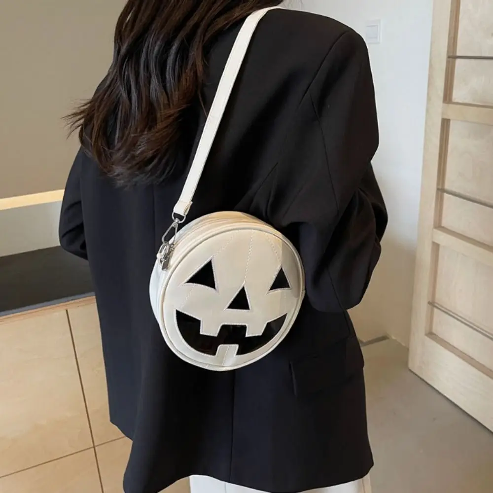 Adjustable Strap Halloween Pumpkin Crossbody Bag Bat Wing PU Leather Halloween Pumpkin Shoulder Bag Y2K Harajuku