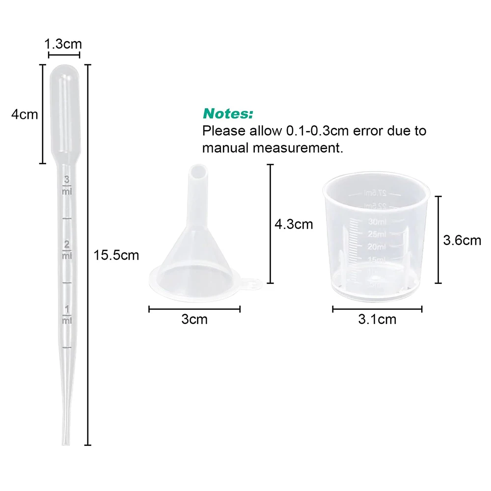 5Pack Plastic Small Funnel With Plastic Transfer Pipette 3ml , Plastic Measuring Cup For 5ml 10ml 15ml 30ml 50ml Empty Perfume