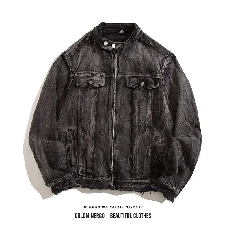 

Мужская джинсовая куртка с подкладкой в стиле ретро, модная брендовая крутая высококачественная мотоциклетная куртка с потертостями и воротником-стойкой...