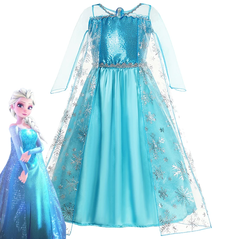 Girls Disney Frozen Dress Snow Queen Dress Kids Cosplay Costume Prom Gown Robe-Playing Children Party Clothing Princess Dress