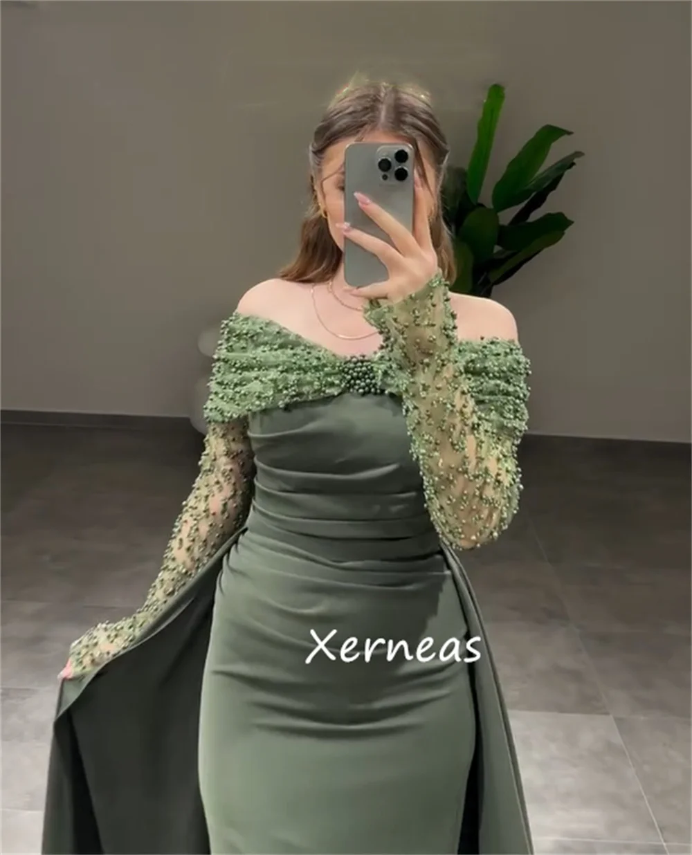 Customized Matching Jersey Pleat Sequined Straight Off-the-shoulder Long Dresses Bespoke Occasion Chinese Style