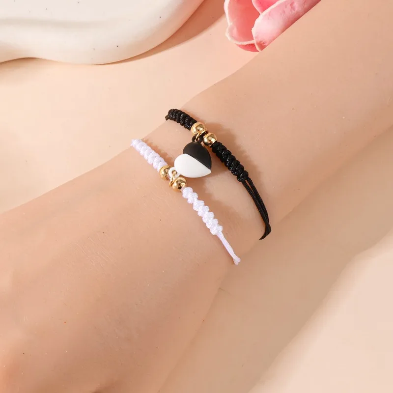 2 قطعة مجموعة أساور مغناطيسية للزوجين أحمر أسود حبل مضفر قابل للتعديل مجوهرات الصداقة هدية الذكرى السنوية للزوجة #6