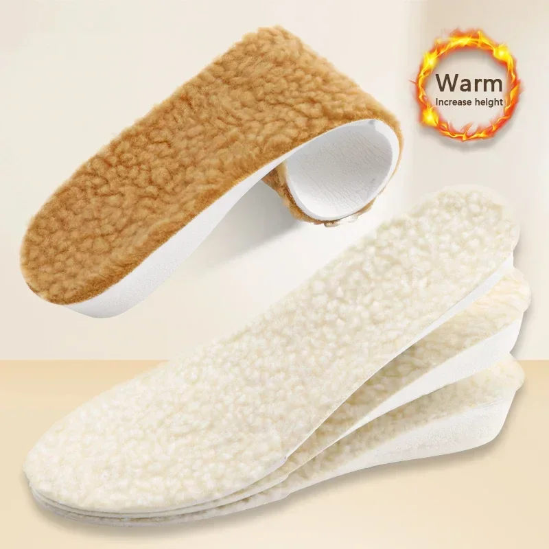 Winter Warm Height Increase Sports Shoe Insoles Shock Absorption Running Inserts Men Women Fur Cushion Foot Pads for Growing Fee