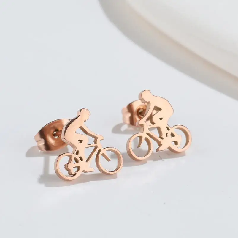 Tiny Bike Bicycle Earrings for Women Fashion Silver Color Fitness Sport Stud Earrings Piercing Ear Jewelry Gift Friends