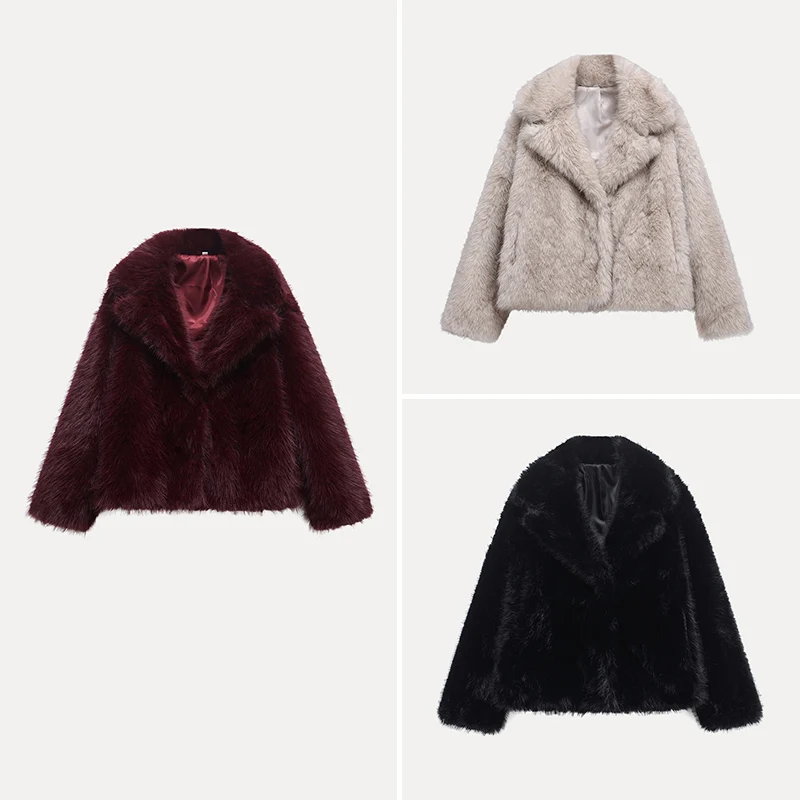 

Spring 2025 Women's Faux Fur Effect Plush Jacket Standard Fit Street Style Zadata Youth Fashion Outerwear without Hat