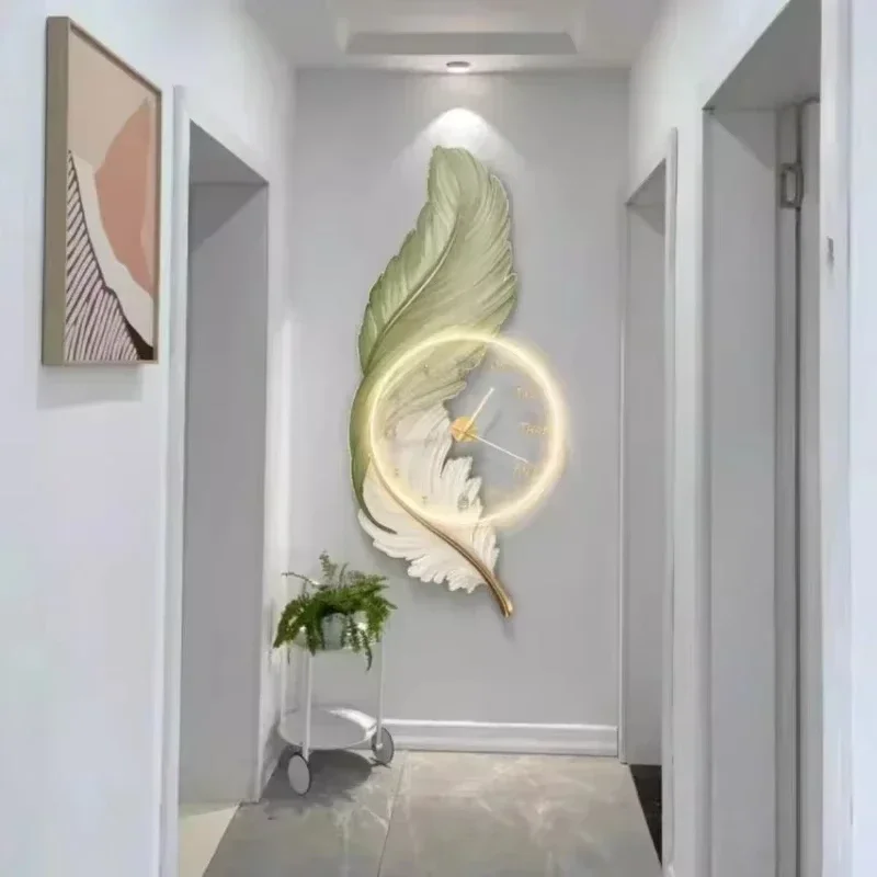 Modern Feather 3D Large Wall Clock with LED Backlight - Living Room/Dining Room Mute Digital Decor | Reloj De Pared Art