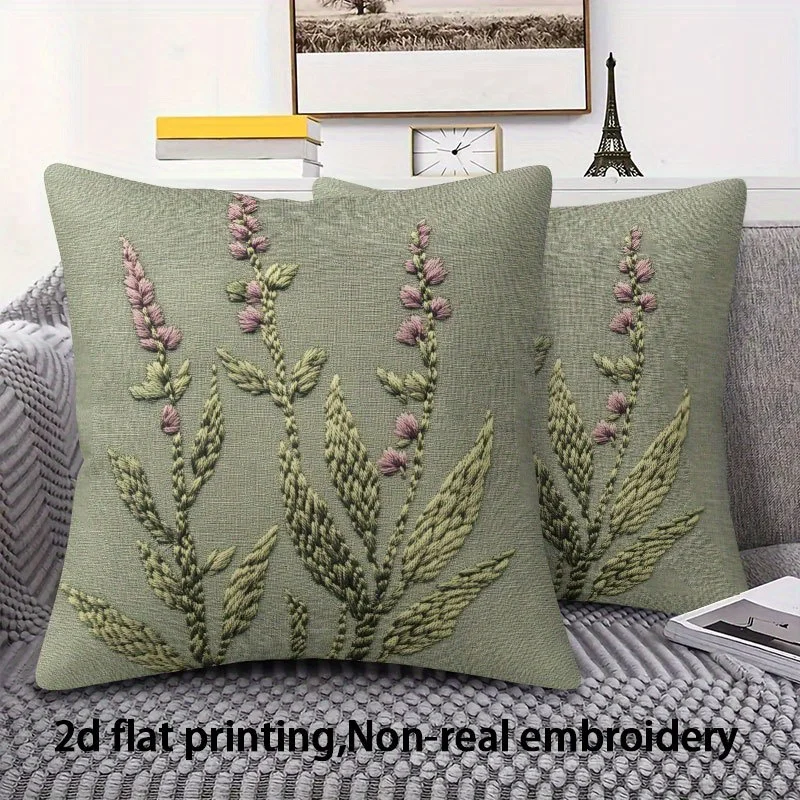 Double Sided Botanical Wildflower Decorative Pillowcase - 2D Printed Sage Green Floral Cushion Cover for Rustic Home Decor, 1PC