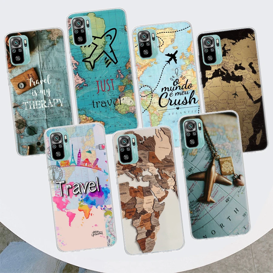 World Map Travel Plans Phone Case For Xiaomi Redmi Note 13 12 12S 11 11S 10 10S 9 9S 11T 11E Pro Plus 8 8T 7 + Coque Cover For X