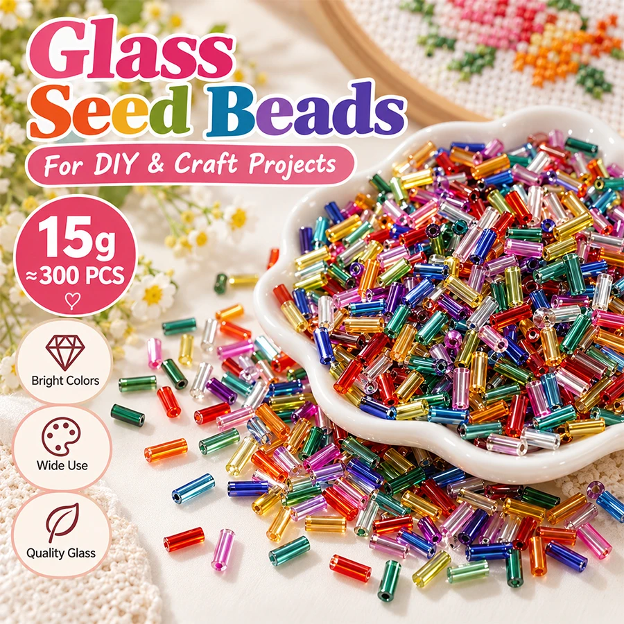 15g 300pcs Mixed Color Glass Beads for Jewelry Making Shiny Beads for DIY Handcraft Embroidery Bracelet Home Decoration