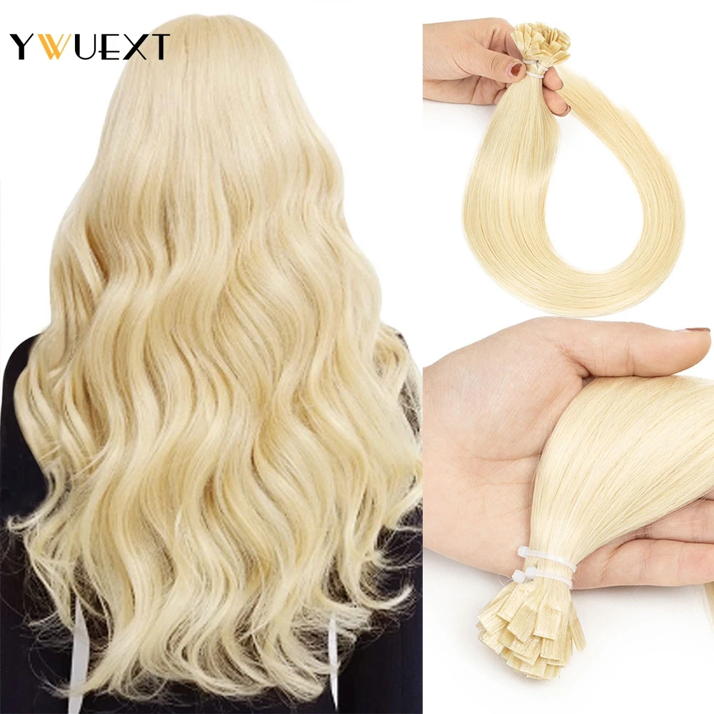 Blonde Human Hair Extensions Flat Tip Straight 12