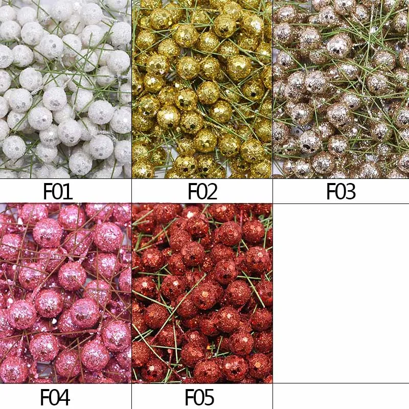 100pcs/lot Mini Artificial Fruit Flower Stamens Cherry Christmas Foam Glitter Berry for Wedding DIY Flower Gift Box Decor Wreath