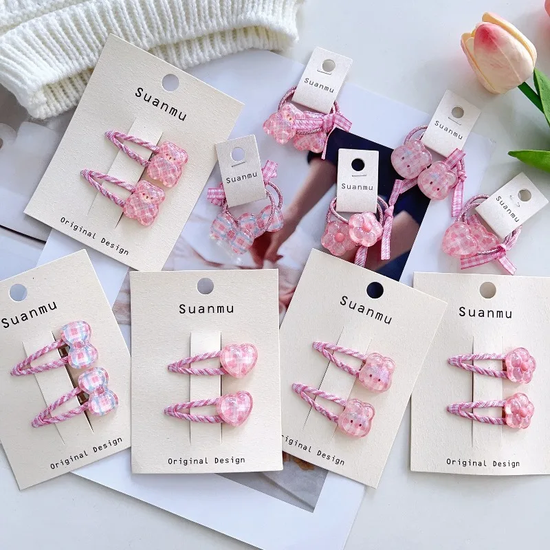 

Милые розовые клетчатые резинки для волос с бантом, заколки для девочек, эластичные держатели для хвостиков с кроликами и цветами, очаровательные аксессуары для волос для малышей