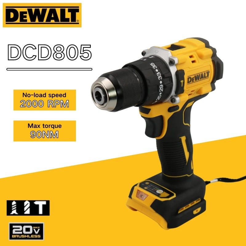 

DeWalt DCD805 Cordless Screwdriver Power Tool Electric Drill 20V Brushless Impact Wrench Compact Drill Drill/Driver Power Tools