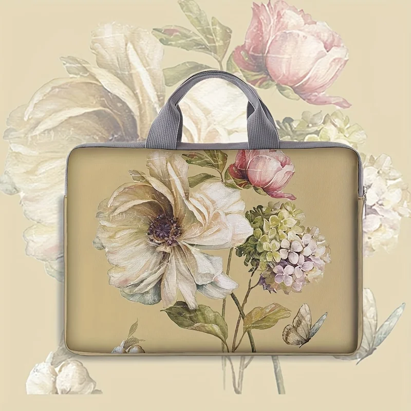 Набор из 1 предмета, сумка для ноутбука с цветочным узором, портфель, подходит для 14-дюймовых ноутбуков, фиксированная сумка для ноутбука