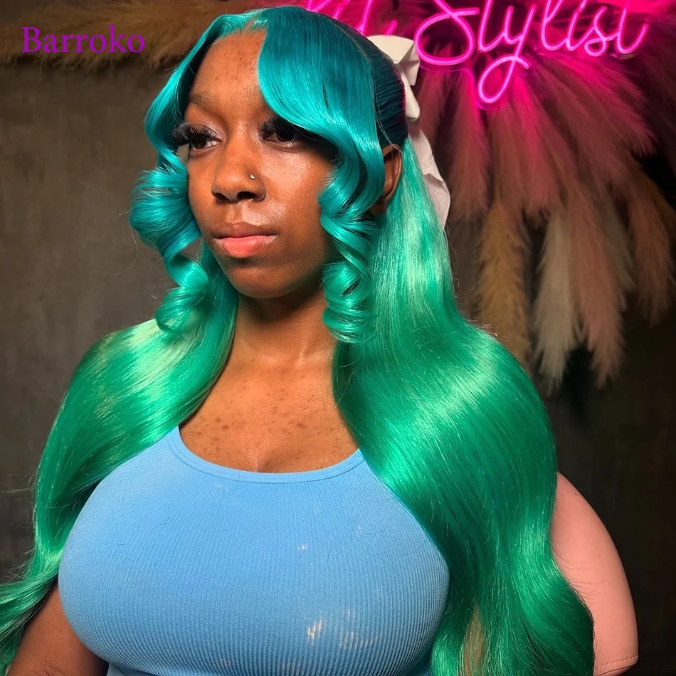 Ombre Emerald Green Colored Wig Body Wave 13x6 Lace Front Human Hair Wigs For Women Remy Hair Brazilian Transparent Lace Wig