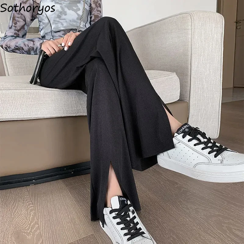 Pantaloni casual da donna All-match comodi a vita alta estivi con coulisse femminile 4 colori gamba larga semplice studente in stile coreano solido