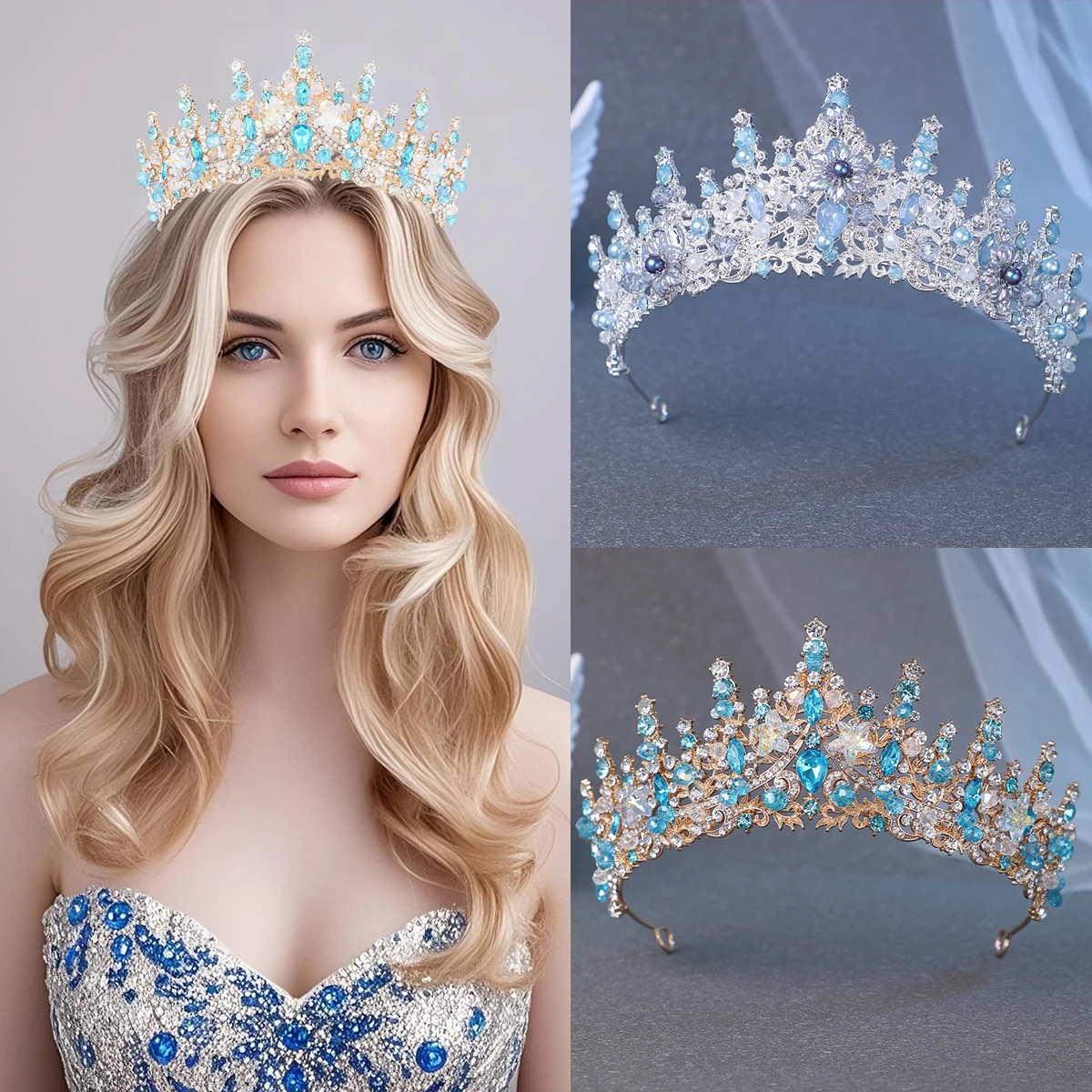 Handmade Crystal Rhinestone Tiaras And Crowns For Bride Women Stars Flowers Wedding Hair Accessories Head Jewelry