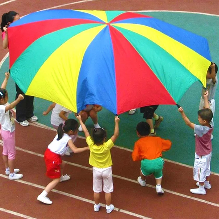 

2-5M Diameter Outdoor Camping Rainbow Umbrella Parachute Toy Jump-Sack Ballute Play Interactive Teamwork Game Toy For Kids Gift