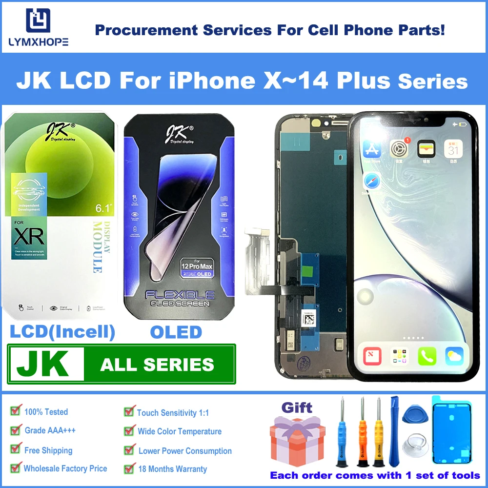 JK series LCD For iPhone 11 12 13 14 15 Pro Max LCD Display Touch Screen Digitizer Replacement Repair Parts X Xs Xr True Tone