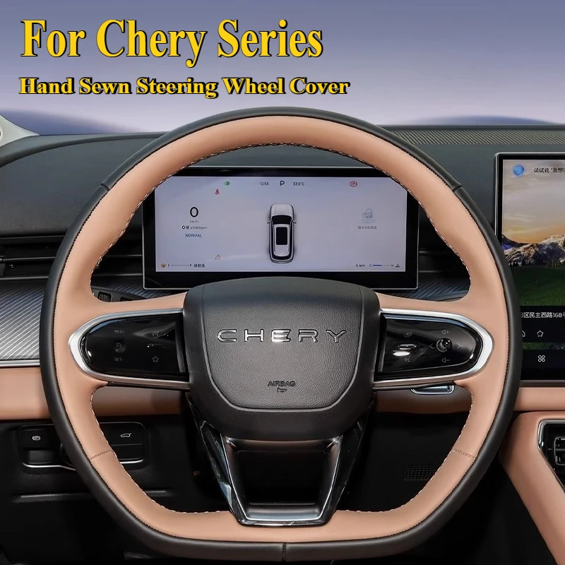 DIY Hand Sewn Leather Steering Wheel Cover Wrap For Chery Tiggo 8 PLUS PRO 8L Tiggo 9 7 TJ-1 Arrizo 8 5 Car Interior Accessories