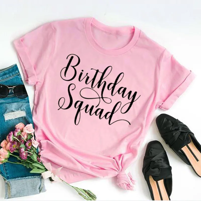 Birthday Squad Shirt Team Girl Gift Boy Gift Short Sleeve Top Tees O Neck 100% Cotton Fashion Streetwear harajuku Drop Shipping