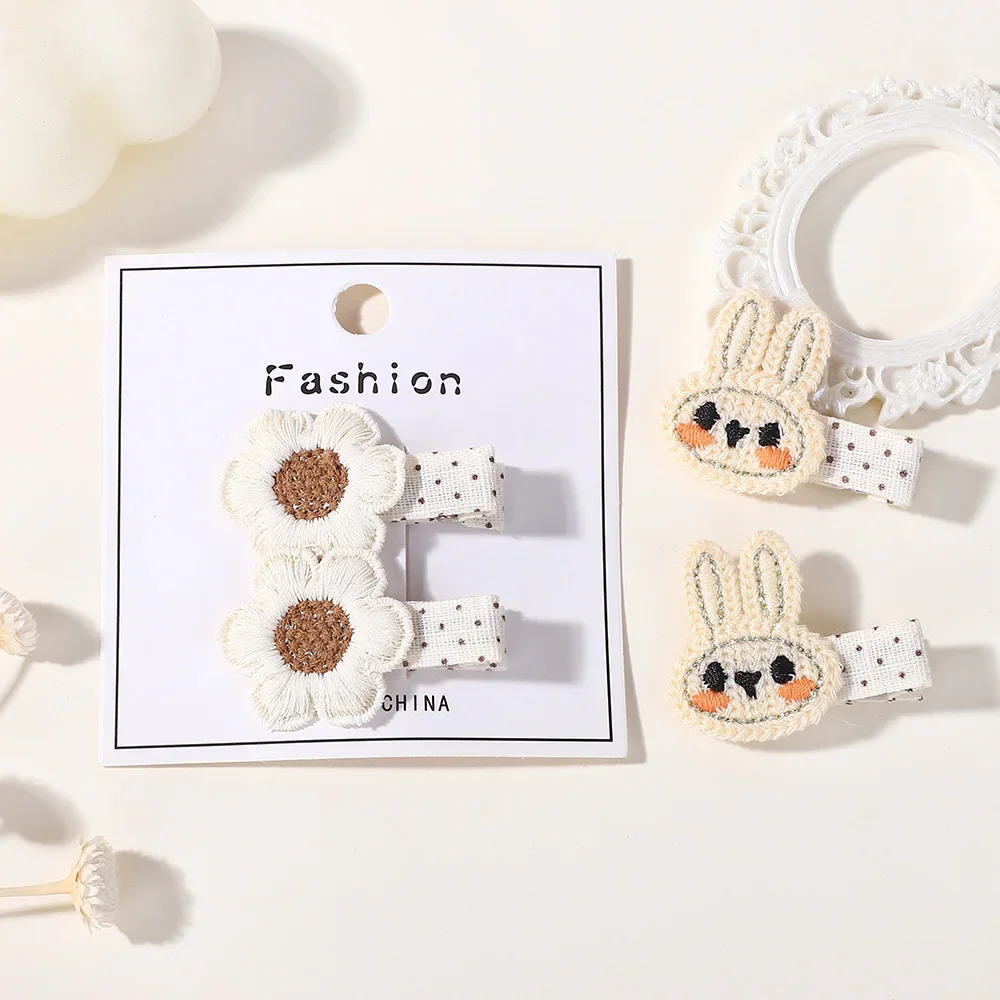 

2Pcs/lot Cute Kniting Rabbit Hairgripes for Baby Girls Flower Hairbangs Hairclip Polka Dot Boutique Toddler Hair Accessories