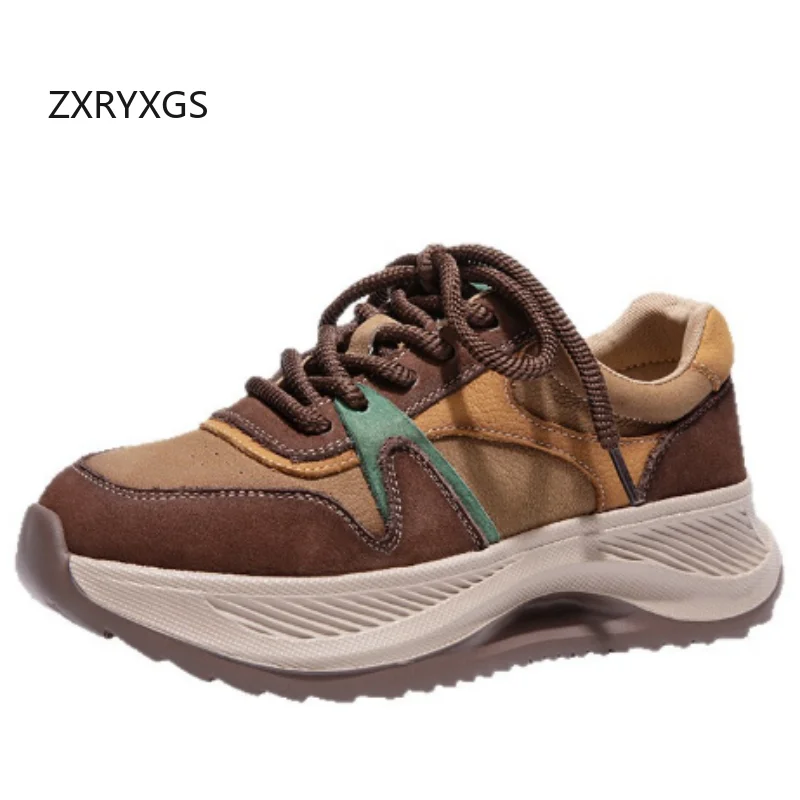 

ZXRYXGS Женская обувь премиум-класса из воловьей кожи, разноцветные женские туфли, модные кроссовки, модная повседневная обувь, обувь на толстой подошве, 2025 г.