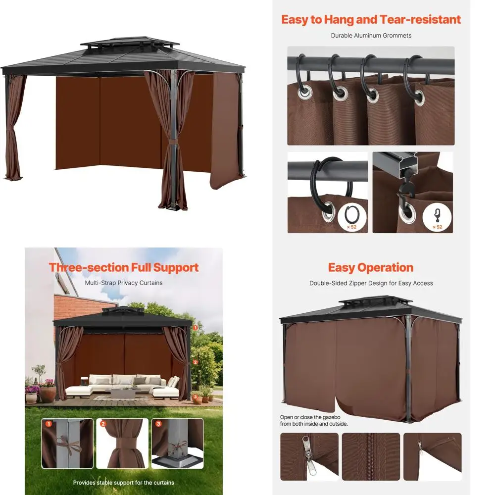 

Занавески для конфиденциальности альтанки на открытом воздухе, боковые стенки с 4 панелями, подходят для беседки 12x10x7, на молнии для легкой настройки, атмосферостойкая ткань