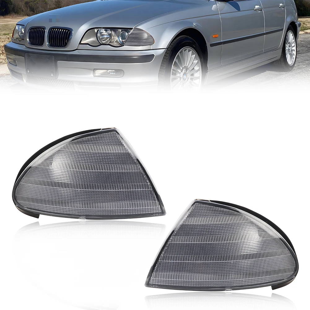 2PCS Front Corner Light Turn Signal Light Parking Light Turn Warning Light Side Marker Light Cover For 1999 2000 2001 BMW 323i/325i/325xi/330xi/330i/328i E46 Sedan No Bulb/Socket Included