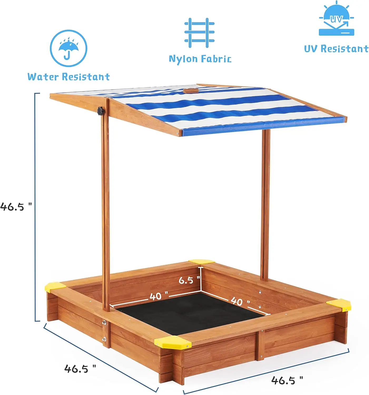 Sandbox per bambini con coperchio, sabbiera da esterno in legno da 46 ''x 46'' con baldacchino regolabile per il gioco in cortile