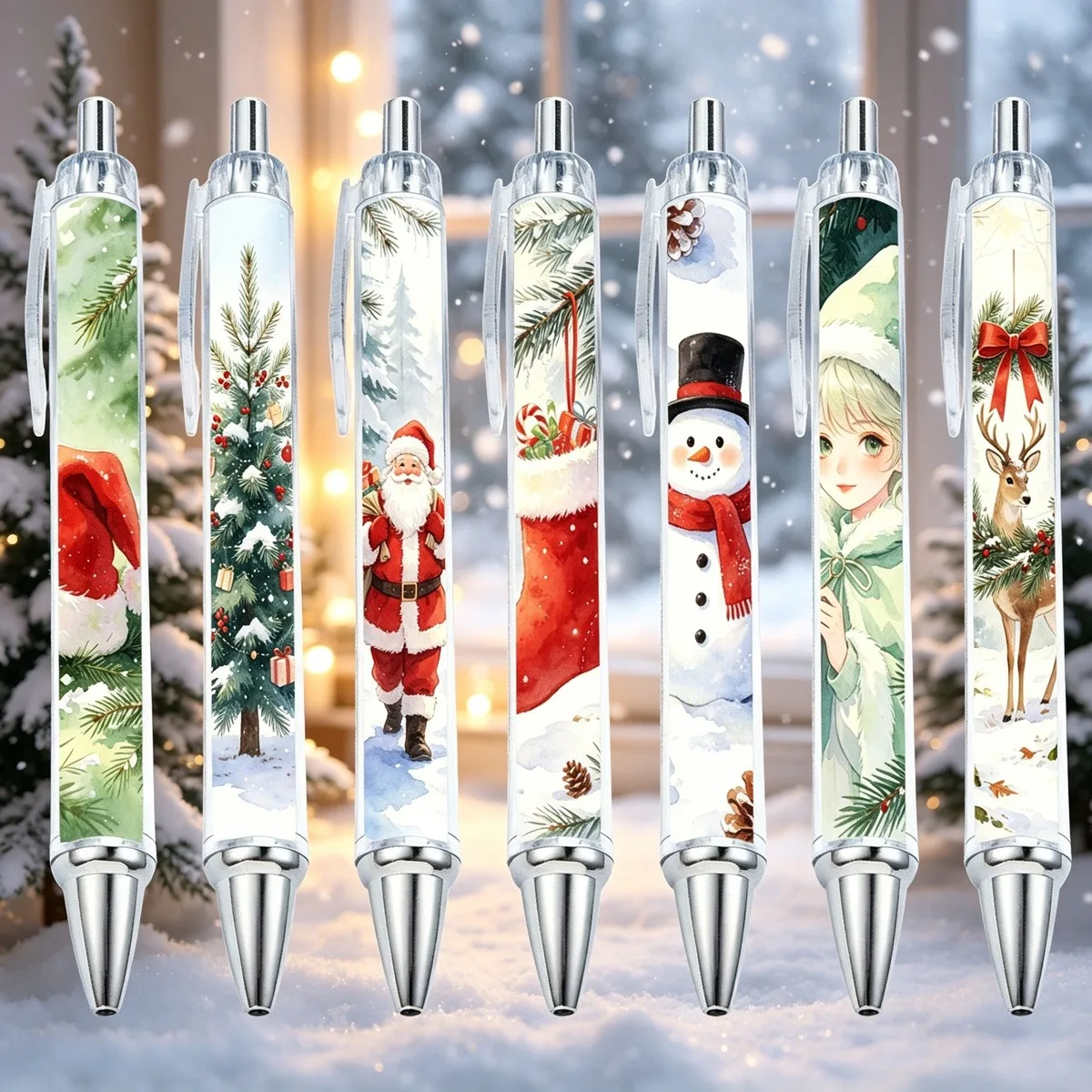 7/11 Stück hellfarbige, runde Kugelschreiber im Aquarell-Stil für den Winter und die Weihnachtsatmosphäre. Muster sind zufällig.