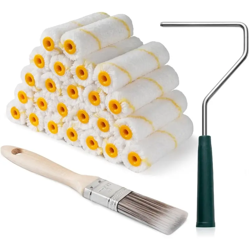 

ABGH-Paint Roller Covers, Mini Roller Brush Covers For All Paints And Stains, 26 Pack, 4 Inch 3/8" Nap Paint Rollers Set