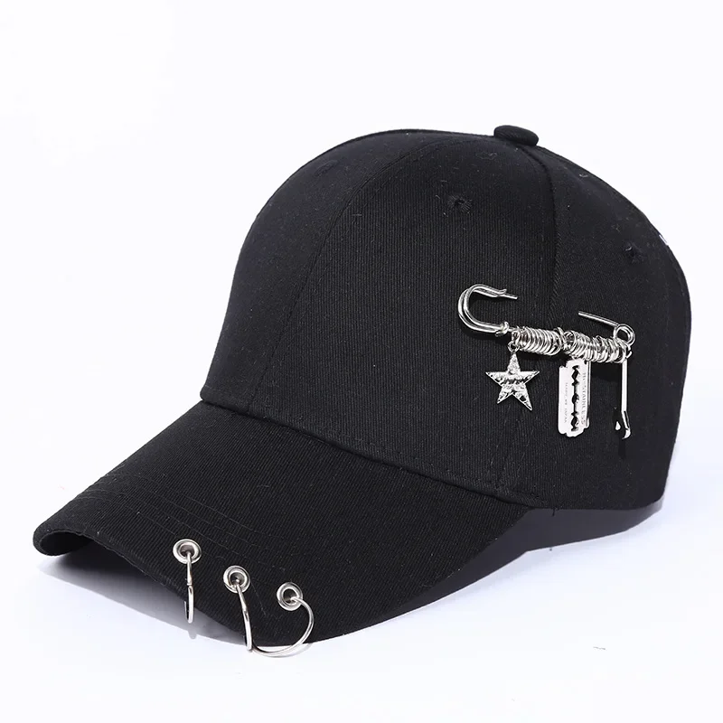 

Paperclip Baseball Cap Metal Rings Detail Solid Color Breathable Mesh Panels for Outdoor Sports Sun Hat