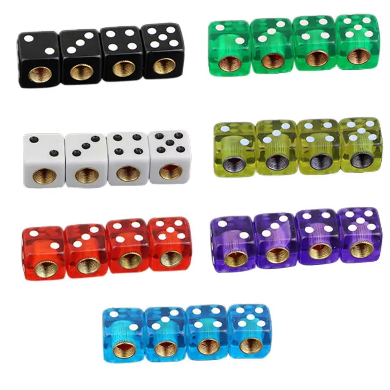 4Pcs Dice Shape Car Truck Wheel Tire Air Valve Stem Cover Dust Cap Bicycle Valve