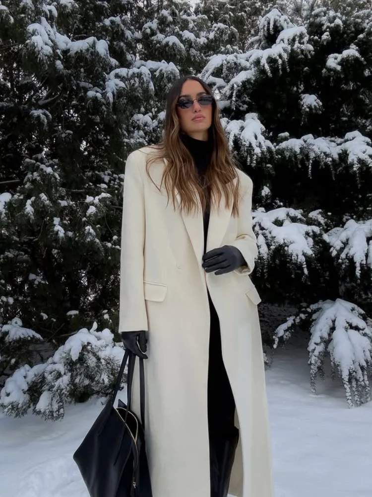 

Тонкие двубортные длинные пальто в стиле ретро, женские повседневные свободные шерстяные пальто макси, женские 2320, ранняя осень, элегантная шикарная уличная одежда