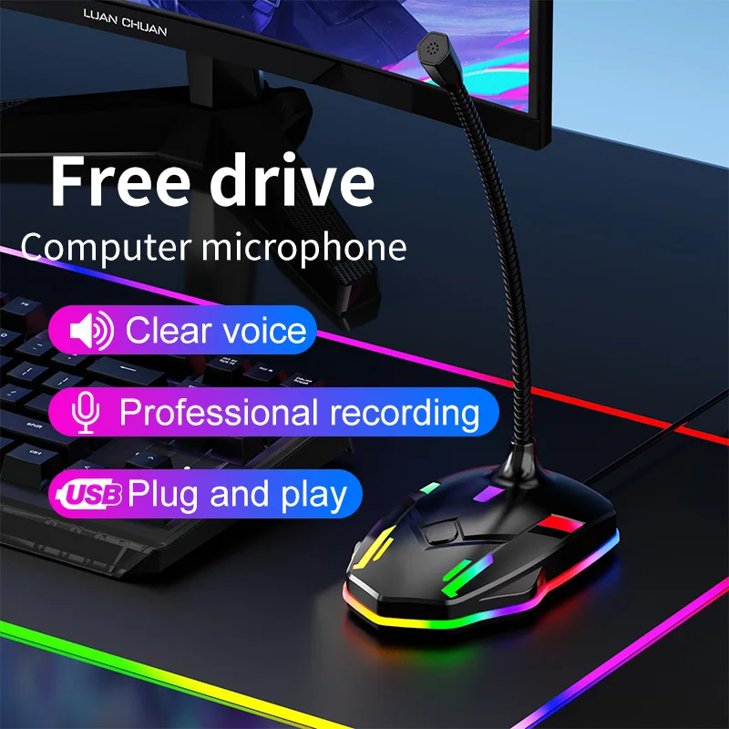 Microfono da tavolo per computer Gaming RGB Desktop Conference Condensatore USB Microfono di registrazione M9