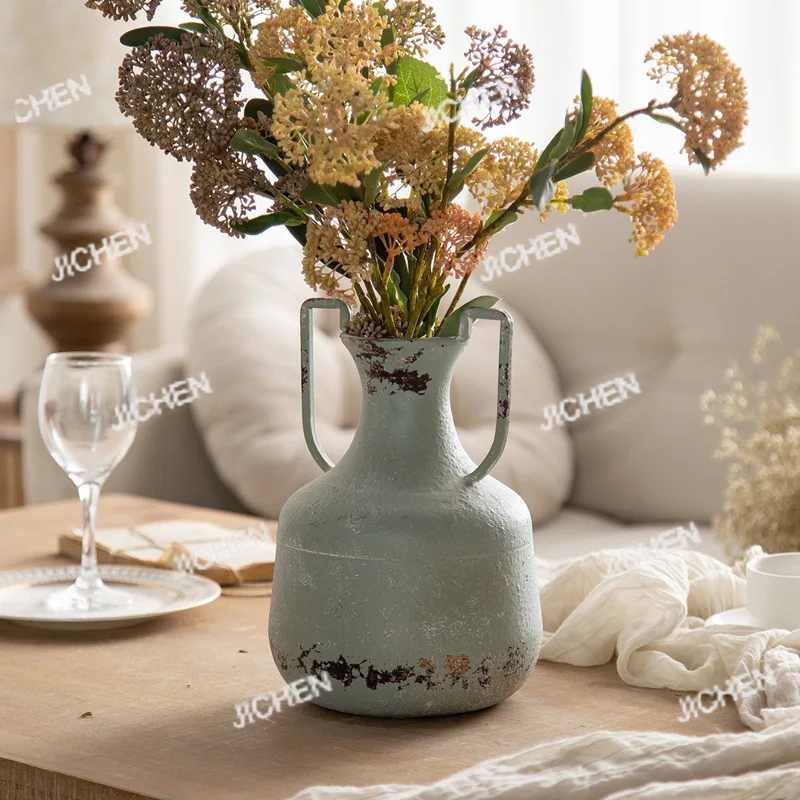 

Ретро ваза из кованого железа B & B, украшение для домашнего рабочего стола, креативный реквизит для съемки, цветочная композиция, контейнер ручной работы, старый