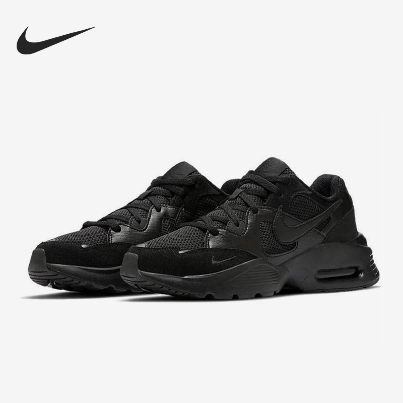 حذاء الجري Nike Air Max Fusion الرياضي الشبكي المتين القابل للتنفس ومنخفض الجودة للرجال باللون الأسود النقي CJ1670-001 حذاء رياضي