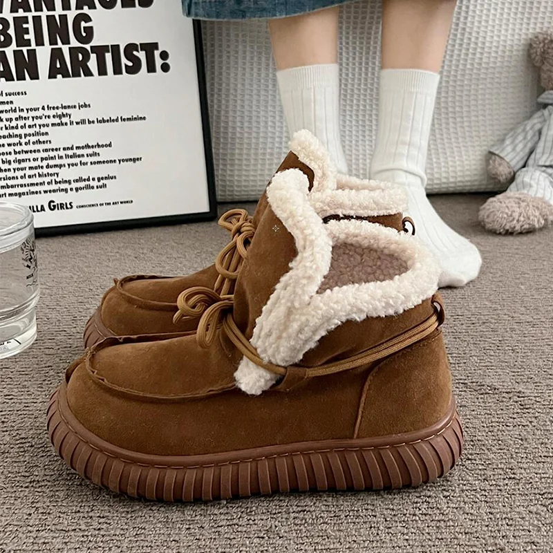 

Furry Ankle Snow Boots Women's Flats Suede Fad Shoes 2025 Designer Sport Casual Winter Boots New Plush Brand Warm Mujer Botas