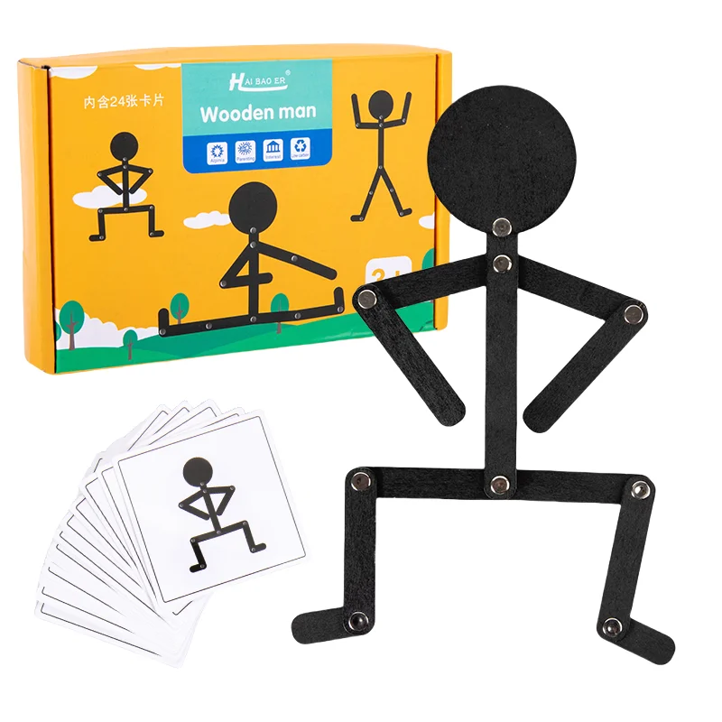 

Montessori Educational Wooden Stick Men Puzzle Game for Kids Fine Motor Skill Training Hand Skills Assemble Toy Imagination