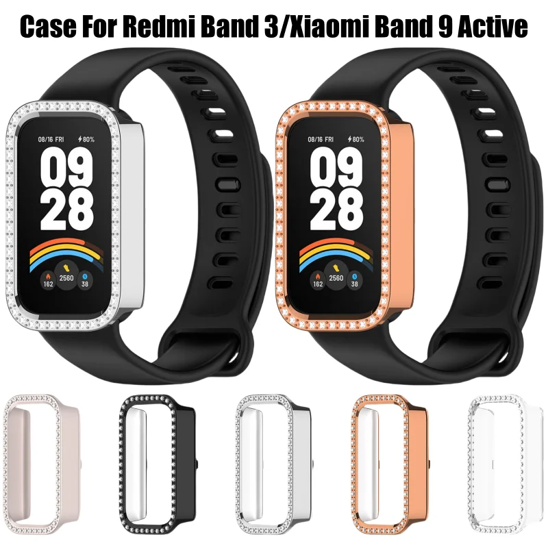 Screen Protector Case For Redmi Band 3 Bling Protective Cover Diamond Bumper All-Around Shell For Xiaomi Band 9 Active Accessory