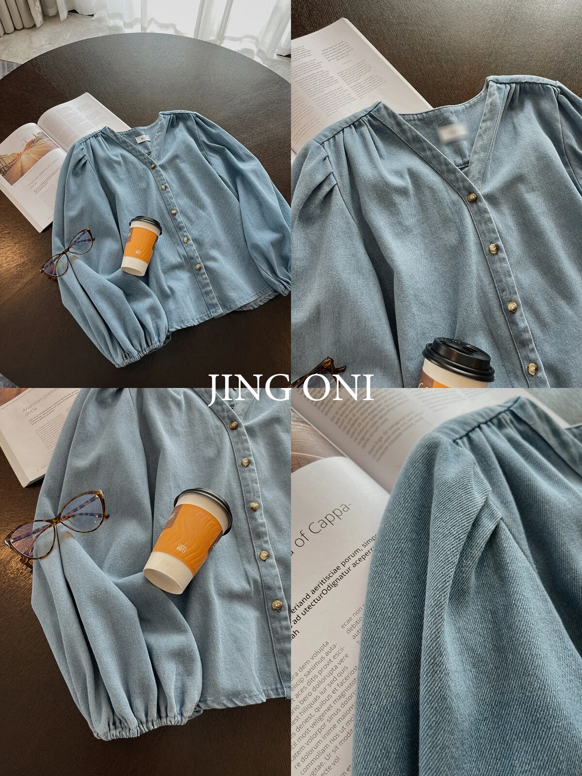 Denim Shirt Y2k Woman Clothing Fashion Blouse 2023 Top Cropped Lantern Long Sleeve Vintage Korean Style Oversized Elegant Youth