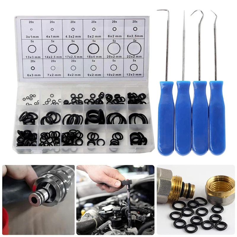 225PCS Rubber O Rings Gaskets with 4pcs Tools Sealing Rubber Bands High Pressure O-Rings Repair Kit for Faucet Pipe Car Plumbing