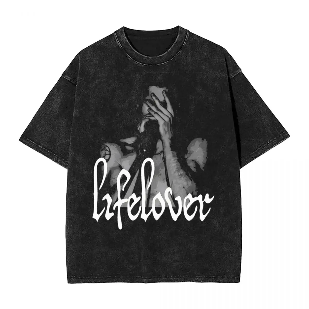 Lifelover Band Lead Washed T Shirts Streetwear Hip Hop Vintage T-Shirt Tees Men Women Short Sleeve Street Summer